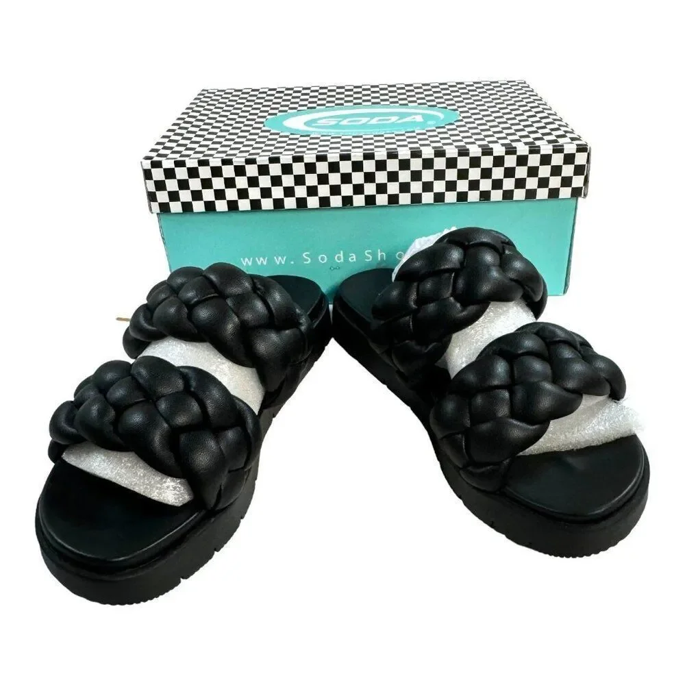 Soda Women's PopUp Black PU Braided Sandals Size 6 Slip On Flip Flop Shoes NEW - Picture 6 of 11